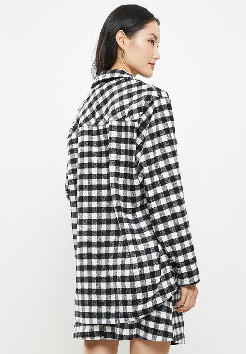 Me&B - Brushed check shacket - black & white