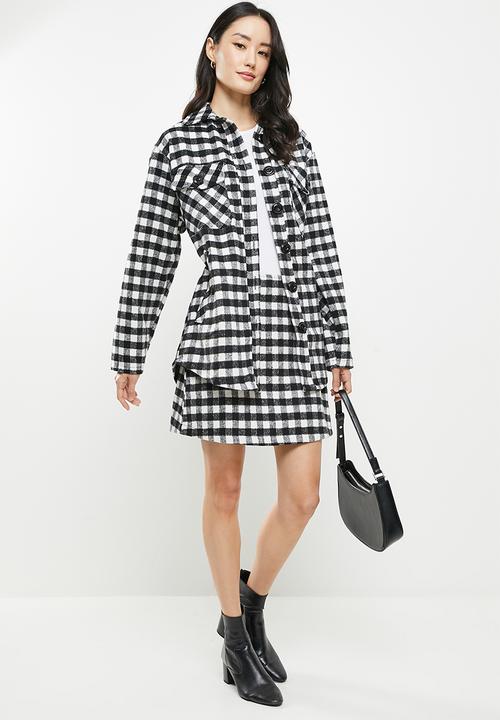 Me&B - Brushed check shacket - black & white