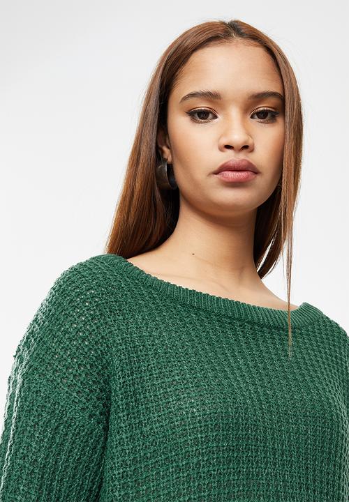 Missguided - Recycled waffle off shoulder jumper - dark green