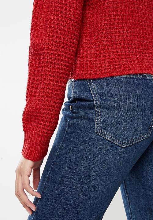 Missguided - Recycled waffle off shoulder jumper - red