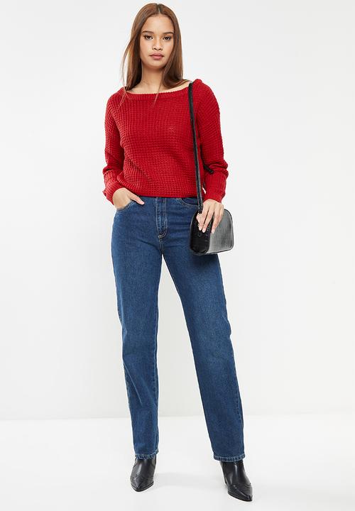 Missguided - Recycled waffle off shoulder jumper - red