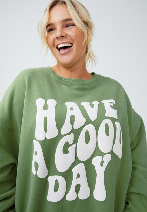 Cotton On - Curve classic graphic sweatshirt - happy camper green