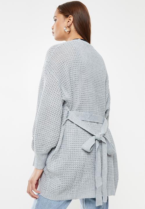 Missguided - Recycled waffle balloon sleeve cardi - grey