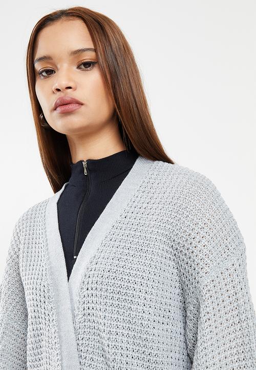 Missguided - Recycled waffle balloon sleeve cardi - grey