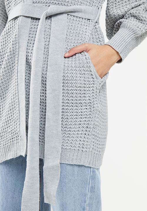 Missguided - Recycled waffle balloon sleeve cardi - grey