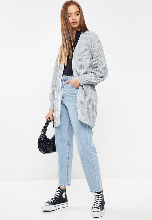 Missguided - Recycled waffle balloon sleeve cardi - grey