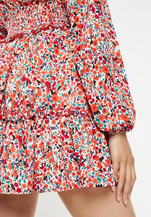 Missguided - Shirred waist tiered long sleeve dress - multi