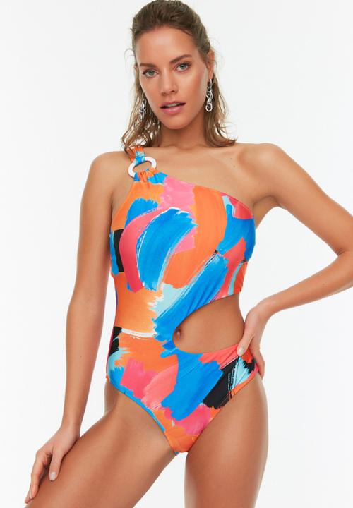 Trendyol - Brush effect cut-out detailed swimsuit - multi