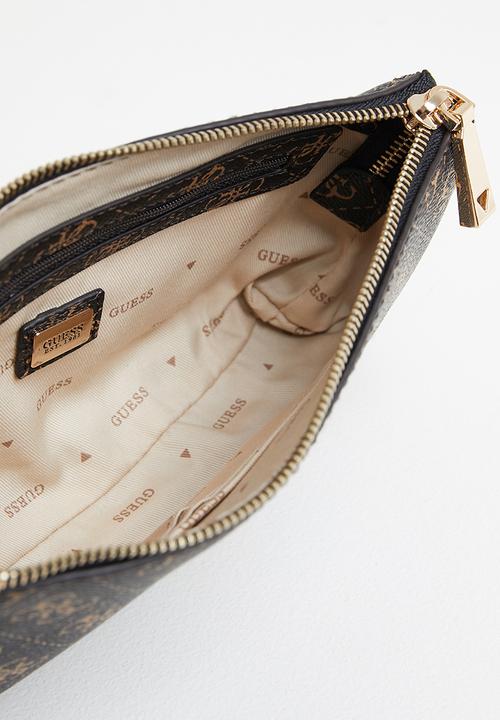 GUESS - Kasinta double zip pouch - brown & cognac