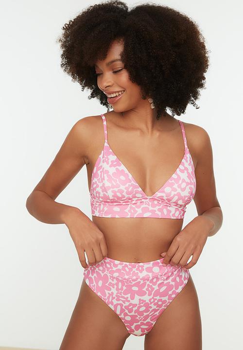 Trendyol - Floral patterned high waist bikini set - pink