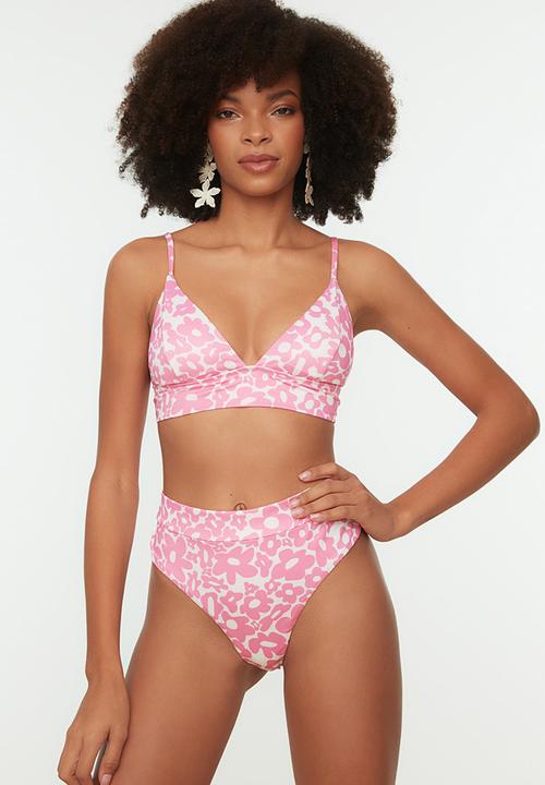 Trendyol - Floral patterned high waist bikini set - pink
