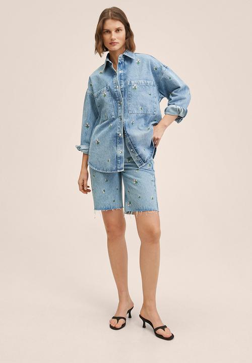 MANGO - Overshirt daisy - open blue