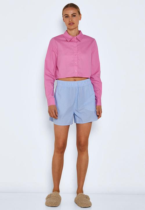 Noisy May - Violet long sleeve cropped shirt - fuchsia pink