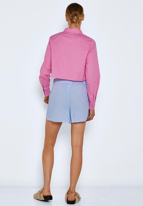 Noisy May - Violet long sleeve cropped shirt - fuchsia pink