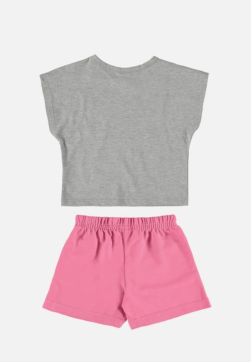 Bee Loop - Crop top and sweatshorts - grey & pink