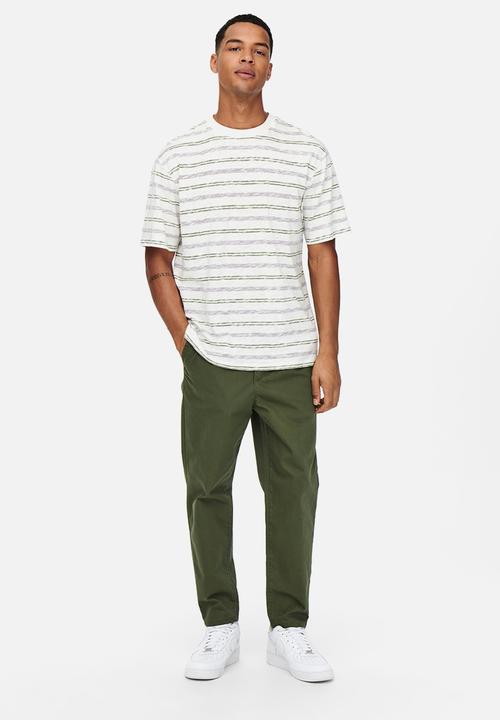 Only & Sons - Onsiban relaxed short sleeve stripe tee - white