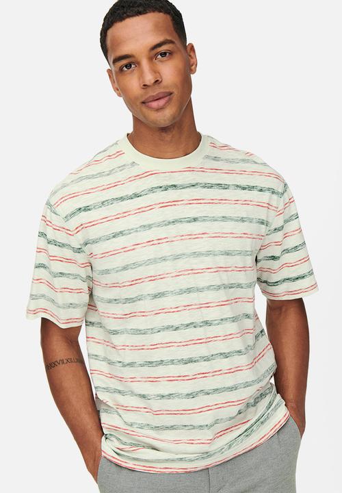 Only & Sons - Onsiban relaxed short sleeve stripe tee - jade green