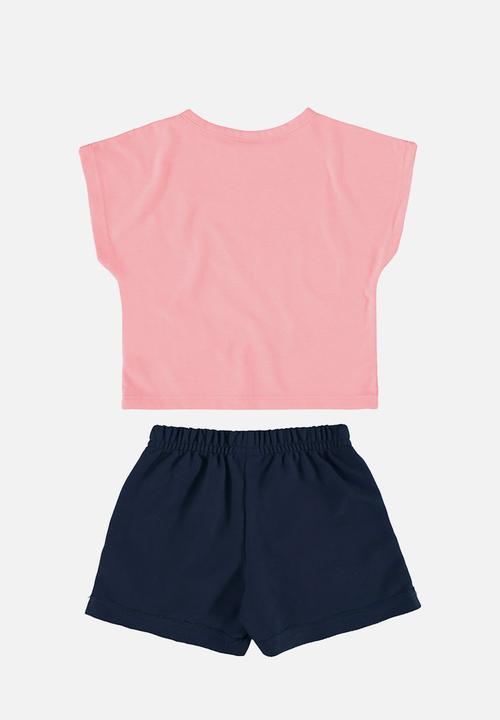 Bee Loop - Crop top and sweatshorts - pink & navy