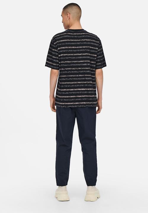 Only & Sons - Onsiban relaxed short sleeve stripe tee - navy