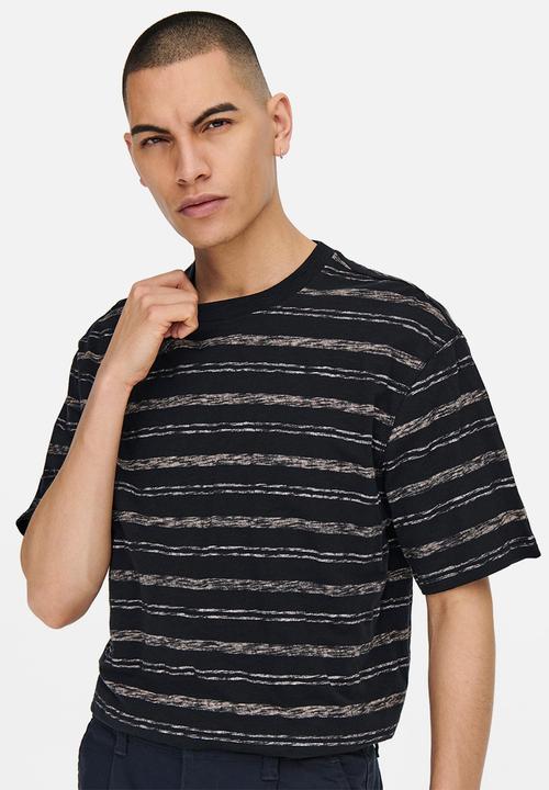 Only & Sons - Onsiban relaxed short sleeve stripe tee - navy