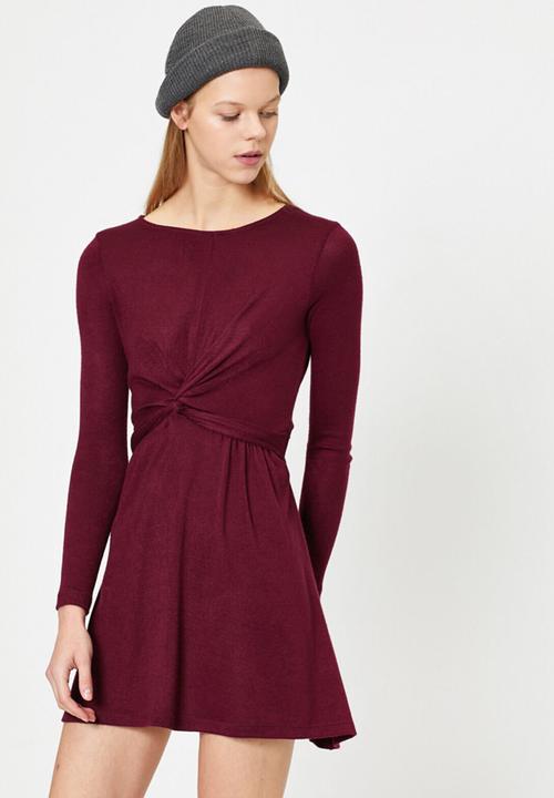 Koton - Crew neck, long sleeve, midi dress - purple