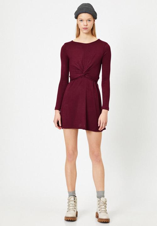 Koton - Crew neck, long sleeve, midi dress - purple