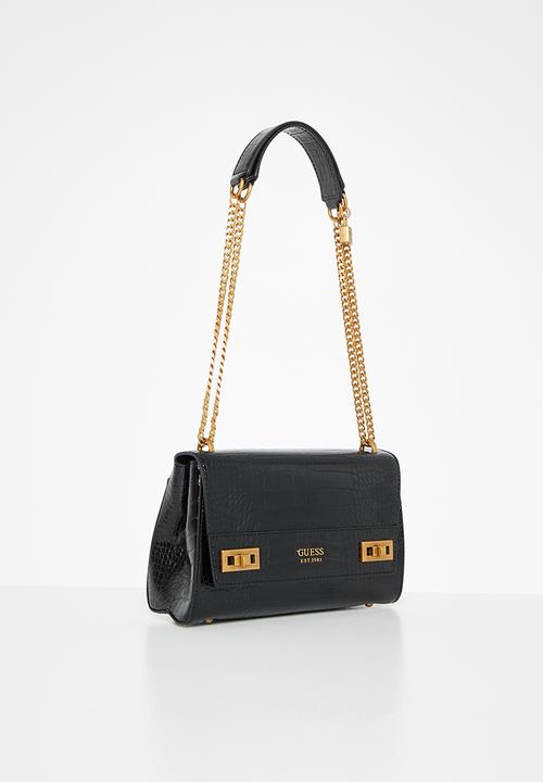 GUESS - Katey croc flap shoulder bag - black