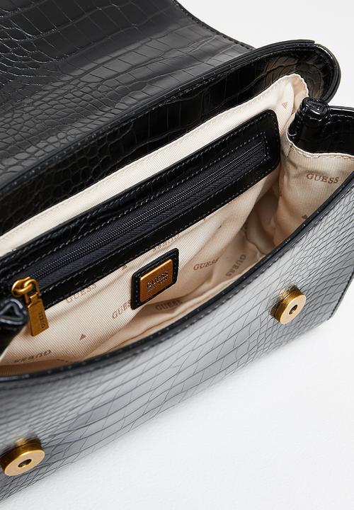 GUESS - Katey croc flap shoulder bag - black