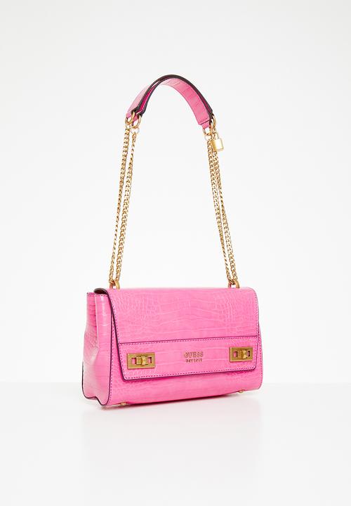 GUESS - Katey croc flap shoulder bag - bright pink