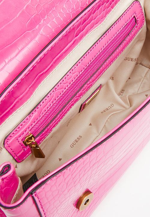 GUESS - Katey croc flap shoulder bag - bright pink