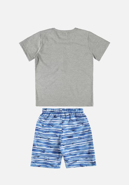 Bee Loop - Tee and microfiber bermuda - grey & blue