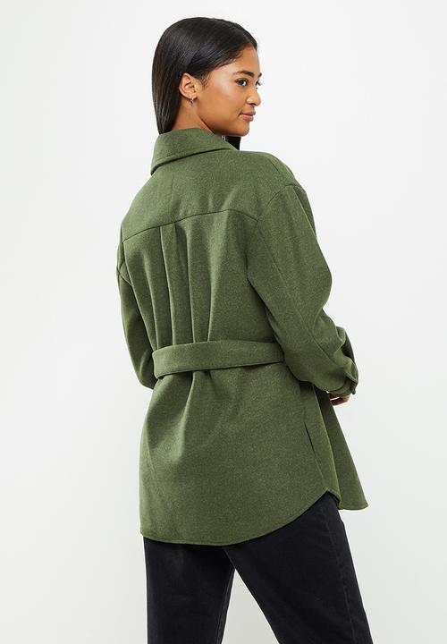 Koton - Lapel collar belt waist shacket - green 