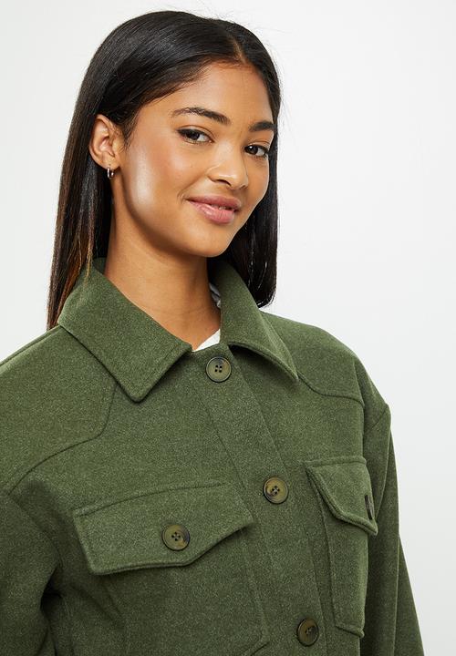 Koton - Lapel collar belt waist shacket - green 