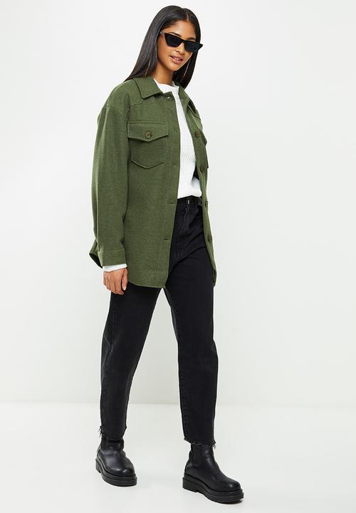 Koton - Lapel collar belt waist shacket - green 