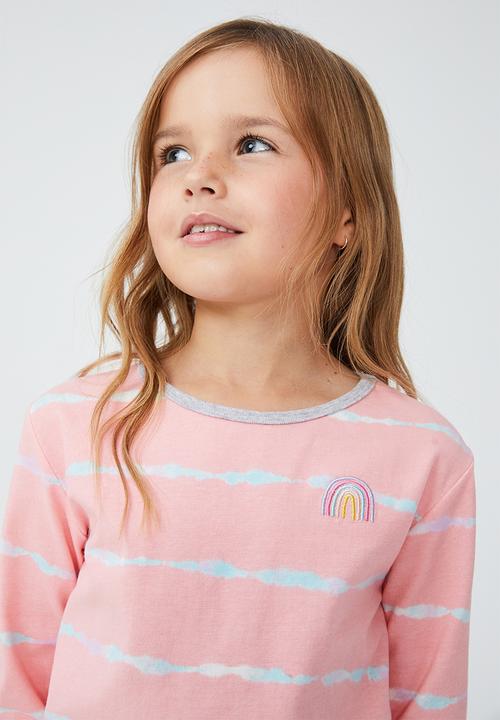 Cotton On - Florence long sleeve pyjama set - coral dreams/linear tie dye