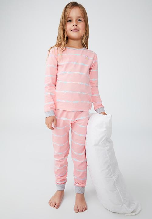 Cotton On - Florence long sleeve pyjama set - coral dreams/linear tie dye
