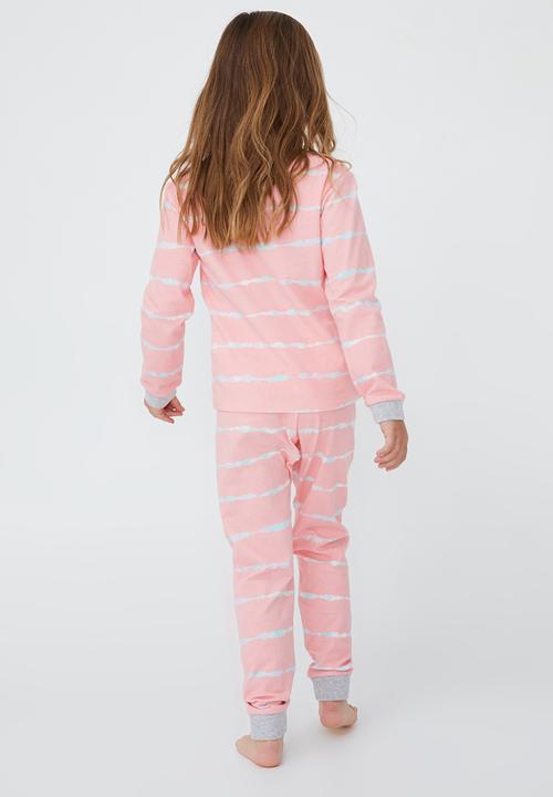 Cotton On - Florence long sleeve pyjama set - coral dreams/linear tie dye