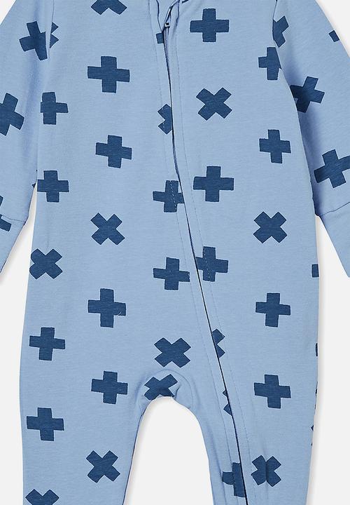 Cotton On - The long sleeve zip romper - dusk blue/crosses