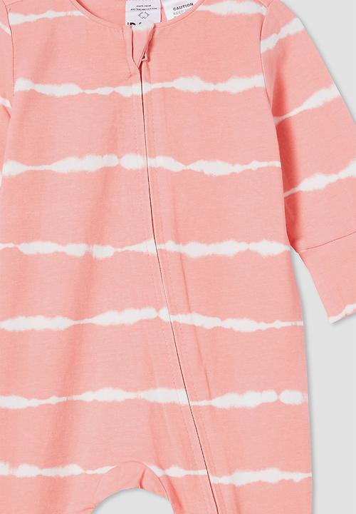 Cotton On - The long sleeve zip romper - coral dreams/linear tie dye