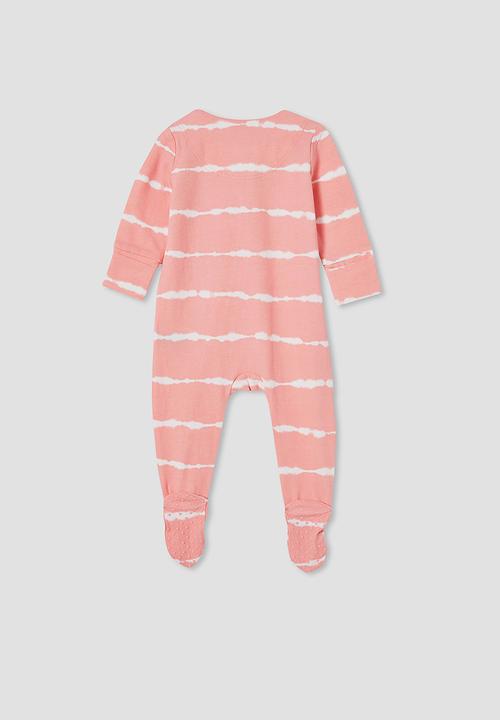 Cotton On - The long sleeve zip romper - coral dreams/linear tie dye