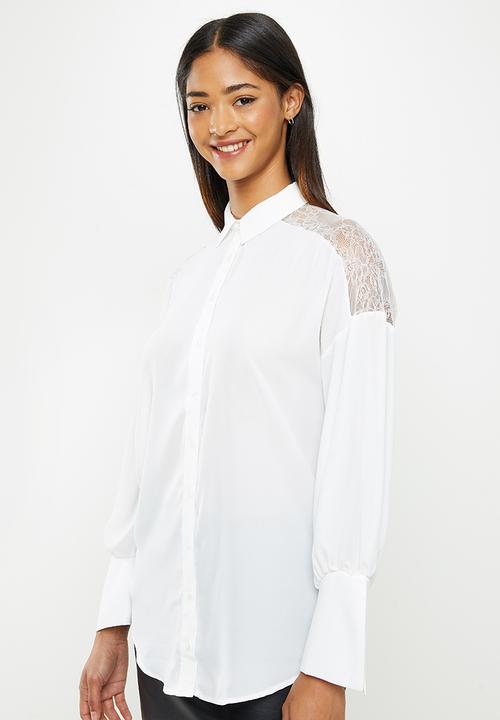 Koton - Long sleeve lace detailed shirt - ecru