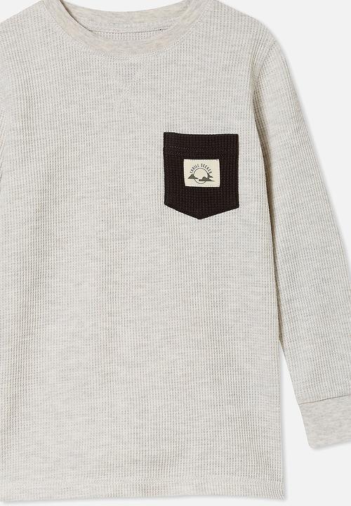 Cotton On - Long sleeve waffle crew elbow patches - light grey marle & phantom