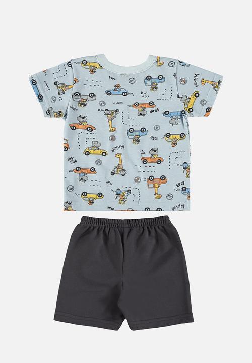 Bee Loop - Tee and sweat bermuda - light blue & black