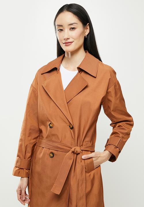 Koton - Relaxed fit button detail trench coat - cinnamon
