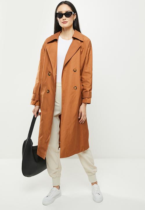 Koton - Relaxed fit button detail trench coat - cinnamon