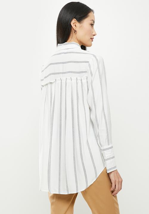 Koton - Neck detailed long sleeve striped shirt - white