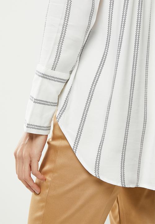 Koton - Neck detailed long sleeve striped shirt - white