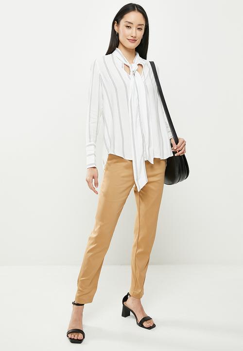Koton - Neck detailed long sleeve striped shirt - white