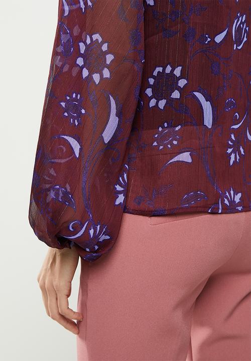 Koton - V neck long sleeve tulle detailed blouse - purple