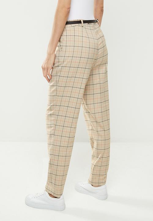 Koton - Medium rise plaid trousers - beige
